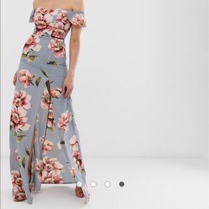 Bardot Ruffle Sleeve Maxi Dress in Floral